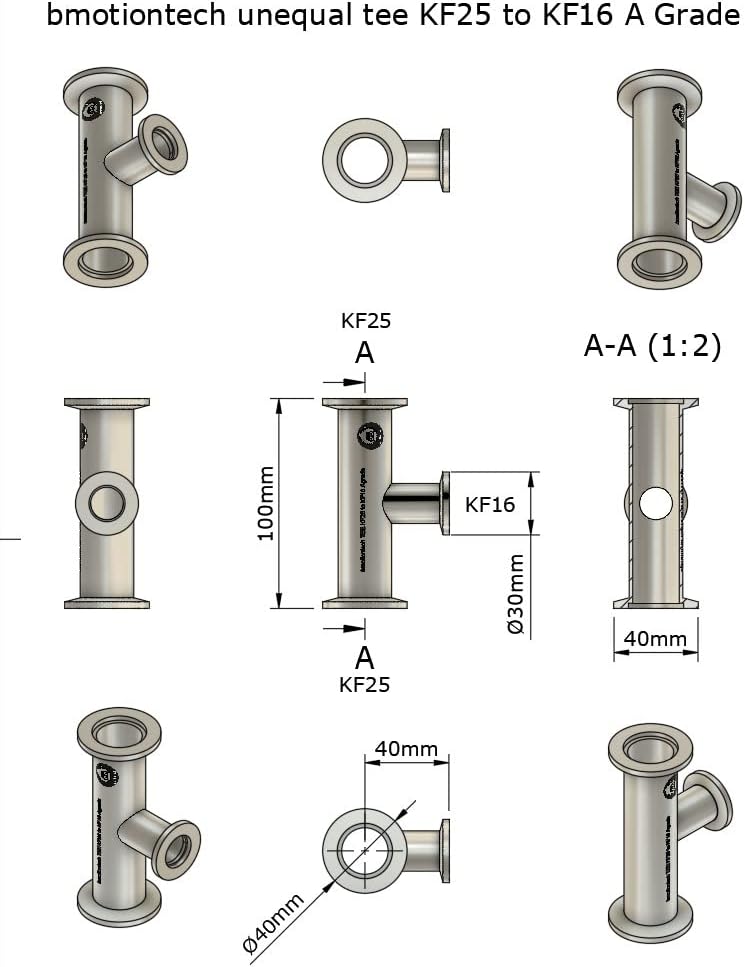 BROWNIAN MOTION TECHNOLOGY bmotiontech Superior Grade - Unequal Tee Fitting with ISO-KF KF25 Flange to KF16 Flange - Image 2